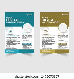 Corporate flyer template, two color scheme layout vector design.