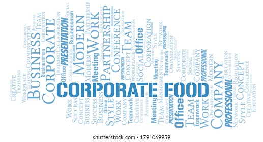 Nube de palabras vectoriales de comida corporativa, hecha sólo con texto.