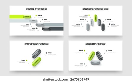 Unternehmensprognose 4 5 2 3 Schritt Infografik Slide Template Collection. Modernes Showcase Vier Fünf Zwei Drei Option Diagramm Diashow Layout Vektor Illustration Set.