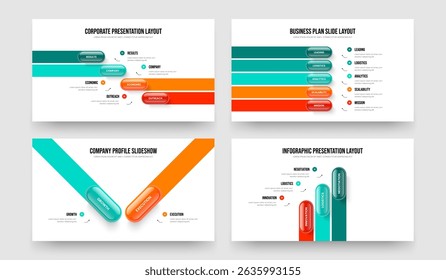 Corporate Forecast Four Five Two Three Element Infographic Presentation Layout Vector Illustration Bundle. Sales Overview 4 5 2 3 Option Diagram Slide Design Collection.