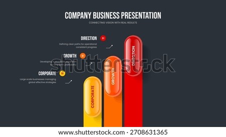 Corporate Forecast Three Option Diagram Slideshow Template. Financial Plan 3 Element Infographic Presentation Design. Enterprise Campaign Slide Layout Vector Illustration.