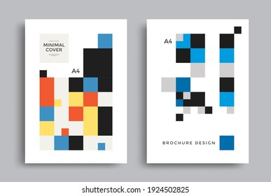 Corporate geometric poster with colorful square pattern. Minimal cover design A4 format template. Vector illustration.