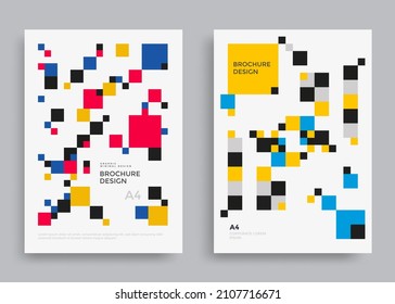 Corporate geometric poster with colorful square pattern. Minimal cover design A4 format template. Vector illustration.