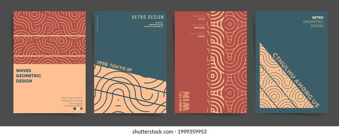 Corporate Geometric Poster Design Template Set. Best for poster, web art, brochure, identity, cover, report. Geometric minimal background with dynamic retro elements and waves. Vector illustration.