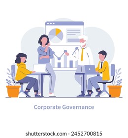 Corporate Governance concept. Executives and stakeholders engage in the oversight and direction of company operations. Structuring success through leadership. Vector illustration.