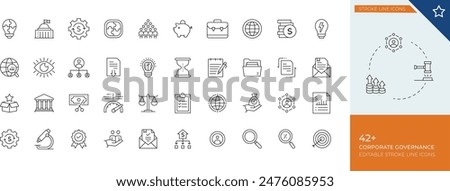 A corporate governance editable stroke line icon is a simple, minimalist design used in digital and print media to represent concepts related to the management, oversight.