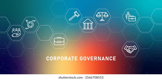 Corporate governance gradient header rights law government rules executive corporation work employee relations management business design icon outline set collection