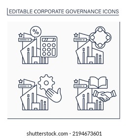 Corporate Governance Line Icons Set. Corporate Tax Rate, Culture, Code. Business Concept. Isolated Vector Illustrations. Editable Stroke