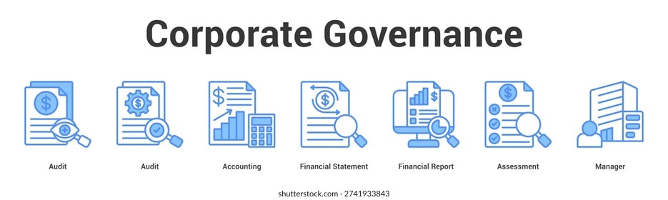 Corporate Governance web banner icon set vector illustration concept for business with icon of Audit, Audit, Accounting, Financial Statement, Financial Repo.