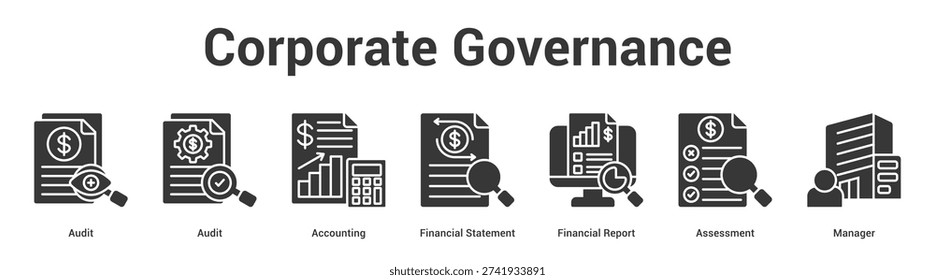 Corporate Governance web banner icon set vector illustration concept for business with icon of Audit, Audit, Accounting, Financial Statement, Financial Repo.