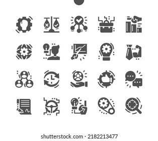 Corporate governance. Working process. Employee management. Control, business, discussions and target audience. Vector Solid Icons. Simple Pictogram