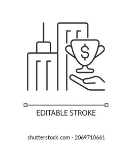 Corporate grant linear icon. Small business incentives. Startup financial support. Thin line customizable illustration. Contour symbol. Vector isolated outline drawing. Editable stroke