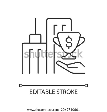 Corporate grant linear icon. Small business incentives. Startup financial support. Thin line customizable illustration. Contour symbol. Vector isolated outline drawing. Editable stroke