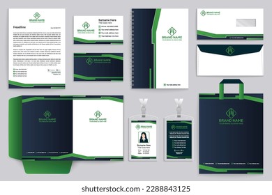 Corporate  green color stationery design