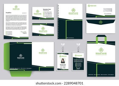 Corporate green color stationery design