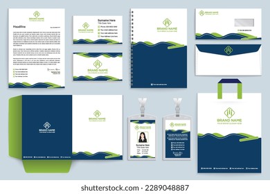 Corporate green color stationery design