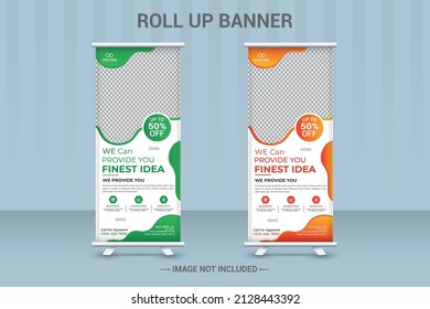 corporate green and orange unique, modern roll up banner Templates for your business advertisement  Stander X-Banner, Print, Media, Advertising, Construction, annual, report, can be easy to use.