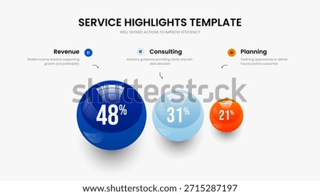 Corporate Growth 3 Element Graph Slideshow Template. Financial Plan Slide Design Vector Illustration. Elegant Showcase Three Step Chart Frame Layout.