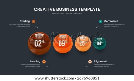 Corporate Growth Four Element Chart Slideshow Template. Medical Forecast 4 Step Infographic Frame Design. Minimalist Development Slide Layout Vector Illustration.