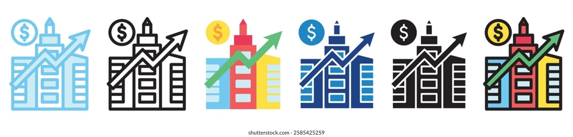 Corporate Growth multi style, mini illustration icon. outline, flat, glyph, dual tone, line color, UI, UX kit, app and web development, digital or print. For finance, business, economy.