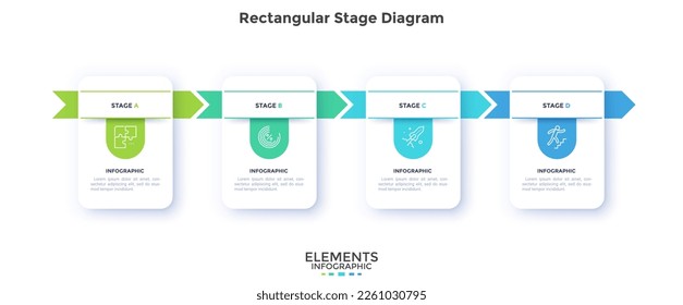 Corporate growth processes roadmap rectangular stage diagram infographic chart design template. Analytics infochart with icons. Instructional graphics with 4 step sequence. Visual data presentation