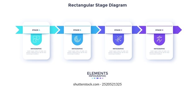 Procesos de crecimiento Corporativa Hoja de ruta Diagrama de etapa rectangular Plantilla de diseño de gráfico de infografía. Infografía de análisis con iconos. Gráficos instructivos con secuencia de 4 pasos. Presentación de datos visuales