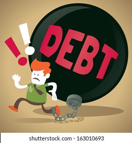 Corporate Guy is locked in a Debt Ball and Chain. Great illustration of Retro styled Abstract Businessman caught up in a bureaucratic chain and ball.
