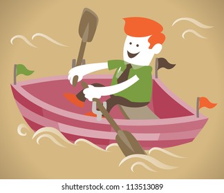 Corporate Guy will rows home for shore in his paddle powered row boat.