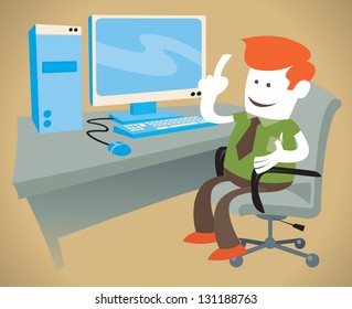 Corporate Guy works on his computer.