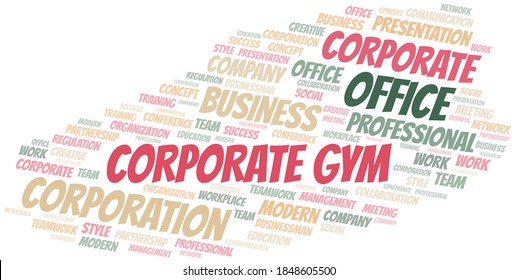 Nube de palabras vectorial Gym corporativo, hecho sólo con texto.