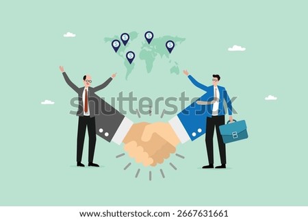 Corporate Handshake with World Map Background illustration