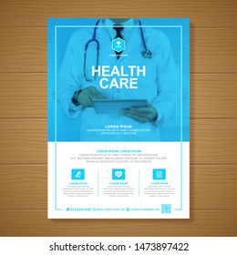 Corporate healthcare cover a4 template design and flat icons for a report and medical brochure design, flyer, leaflets decoration for printing and presentation vector illustration