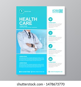 Corporate healthcare cover a4 template design and flat icons for a report and medical brochure design, flyer, leaflets decoration for printing and presentation vector illustration