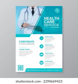 Corporate healthcare cover a4 template design and flat icons for a report and medical brochure design, flyer, leaflets decoration for printing and presentation vector illustration