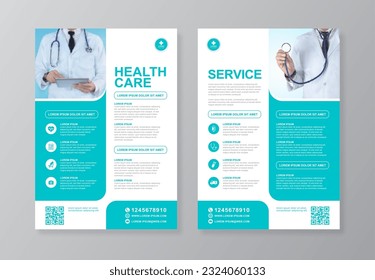 Corporate healthcare cover a4 template design and flat icons for a report and medical brochure design, flyer, leaflets decoration for printing and presentation vector illustration