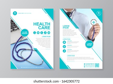 Corporate healthcare cover, back page a4 template design and flat icons for a report and medical brochure design, flyer, leaflets decoration for printing and presentation vector illustration