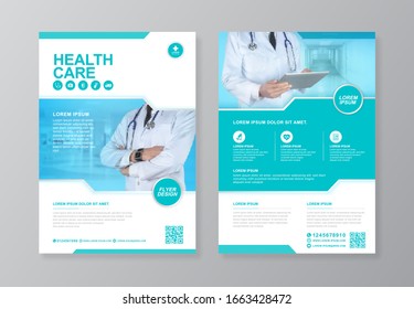 Corporate healthcare cover, back page a4 template design and flat icons for a report and medical brochure design, flyer, leaflets decoration for printing and presentation vector illustration