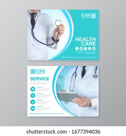 Corporate healthcare cover, back page a4 template design and flat icons for a report and medical brochure design, flyer, leaflets decoration for printing and presentation vector illustration
