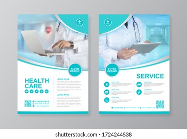 Corporate healthcare cover, back page a4 template design and flat icons for a report and medical brochure design, flyer, leaflets decoration for printing and presentation vector illustration