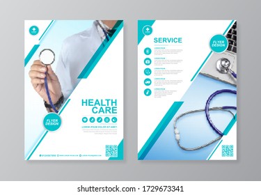 Corporate healthcare cover, back page a4 template design and flat icons for a report and medical brochure design, flyer, leaflets decoration for printing and presentation vector illustration