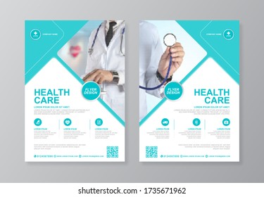 Corporate healthcare cover, back page a4 template design and flat icons for a report and medical brochure design, flyer, leaflets decoration for printing and presentation vector illustration