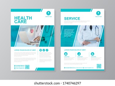 Corporate healthcare cover, back page a4 template design and flat icons for a report and medical brochure design, flyer, leaflets decoration for printing and presentation vector illustration