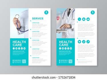 Corporate healthcare cover, back page a4 template design and flat icons for a report and medical brochure design, flyer, leaflets decoration for printing and presentation vector illustration