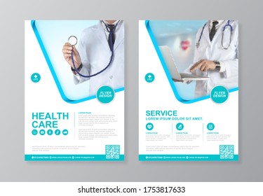 Corporate healthcare cover, back page a4 template design and flat icons for a report and medical brochure design, flyer, leaflets decoration for printing and presentation vector illustration