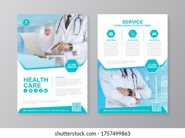 Corporate healthcare cover, back page a4 template design and flat icons for a report and medical brochure design, flyer, leaflets decoration for printing and presentation vector illustration