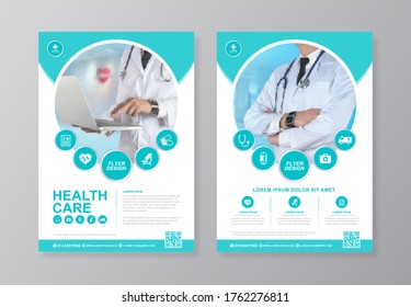 Corporate healthcare cover, back page a4 template design and flat icons for a report and medical brochure design, flyer, leaflets decoration for printing and presentation vector illustration