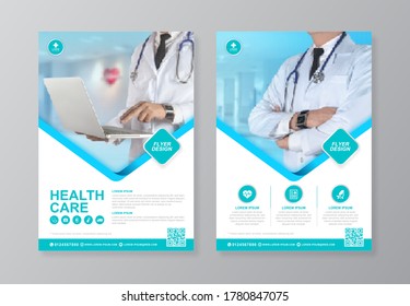 Corporate healthcare cover, back page a4 template design and flat icons for a report and medical brochure design, flyer, leaflets decoration for printing and presentation vector illustration