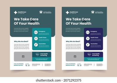 Corporate healthcare cover, back page a4 template design and flat icons for a report and medical brochure design, flyer, vector illustration