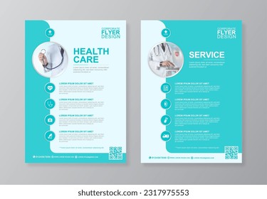 Corporate healthcare cover, back page a4 template and flat icons for a report and brochure design, flyer, banner, leaflets decoration for printing and presentation vector illustration