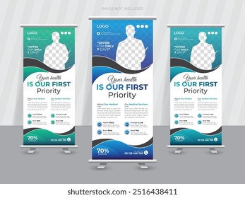 Corporate healthcare medical roll up banner design or rack card x banner template